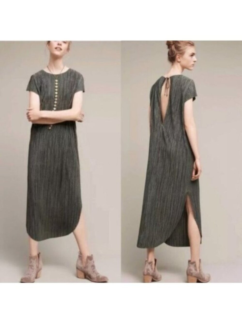 Sabina Musayev Anthropologie | Textured Renaissance Midi Dress Moss Green